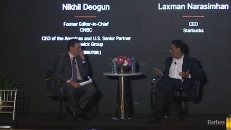 Starbucks CEO Laxman Narasimhan Joins Former CNBC Editor-In-Chief On Stage At The TAAF x Forbes AAPI CEO Dinner